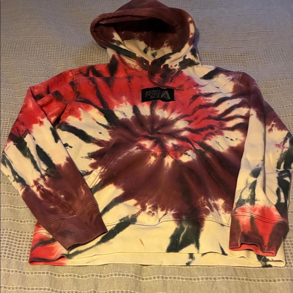 Aeropostale Red and Black Tie-Dye Hoodie